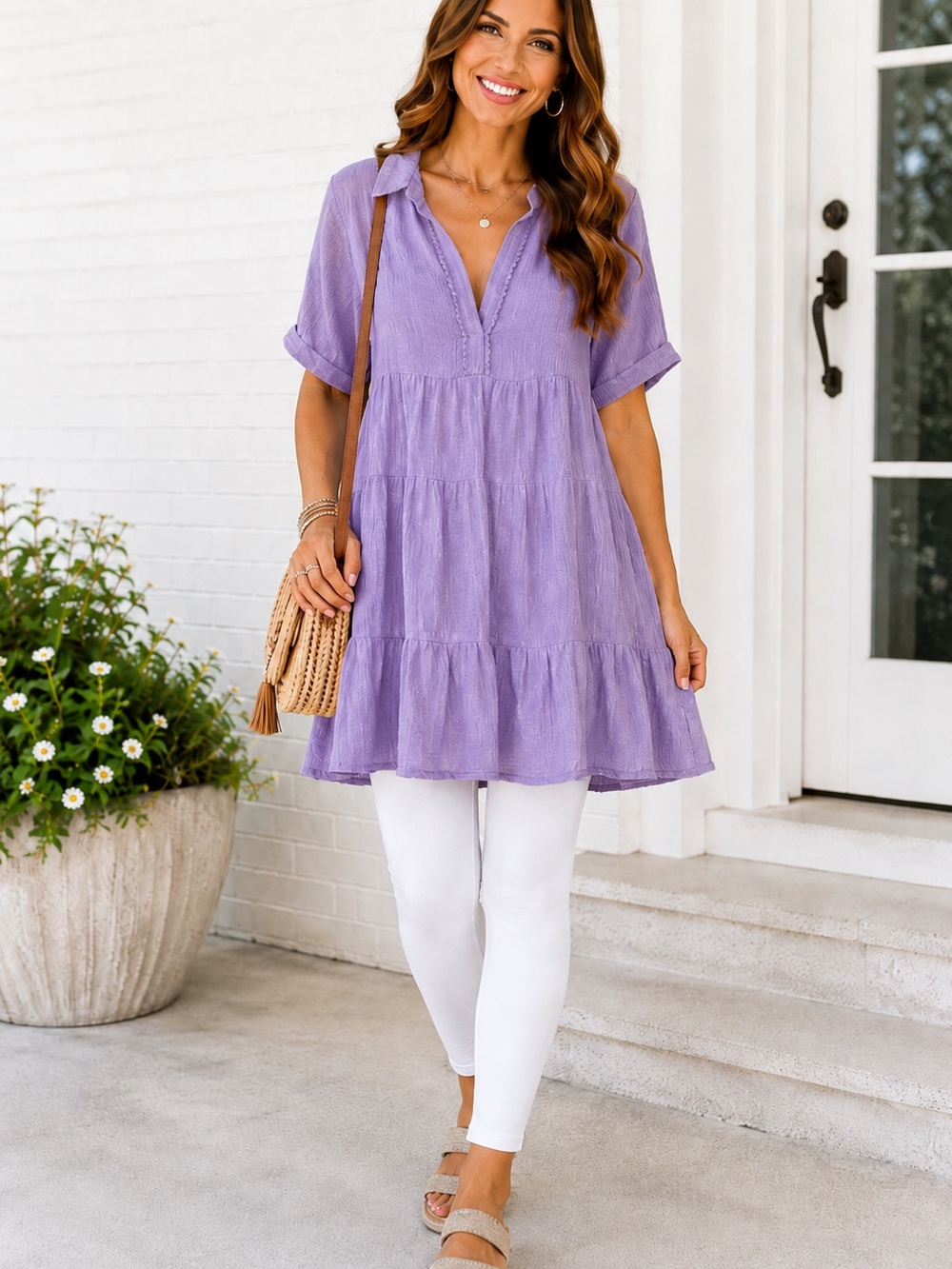 Umgee Lavender Tiered V-Neck Tunic